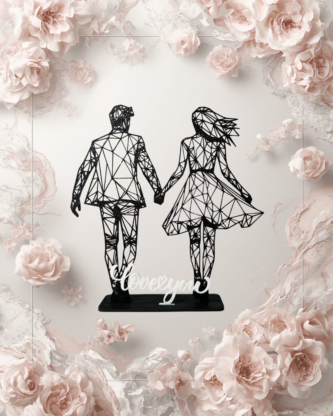 Couple silhouette 3D print with floral frame